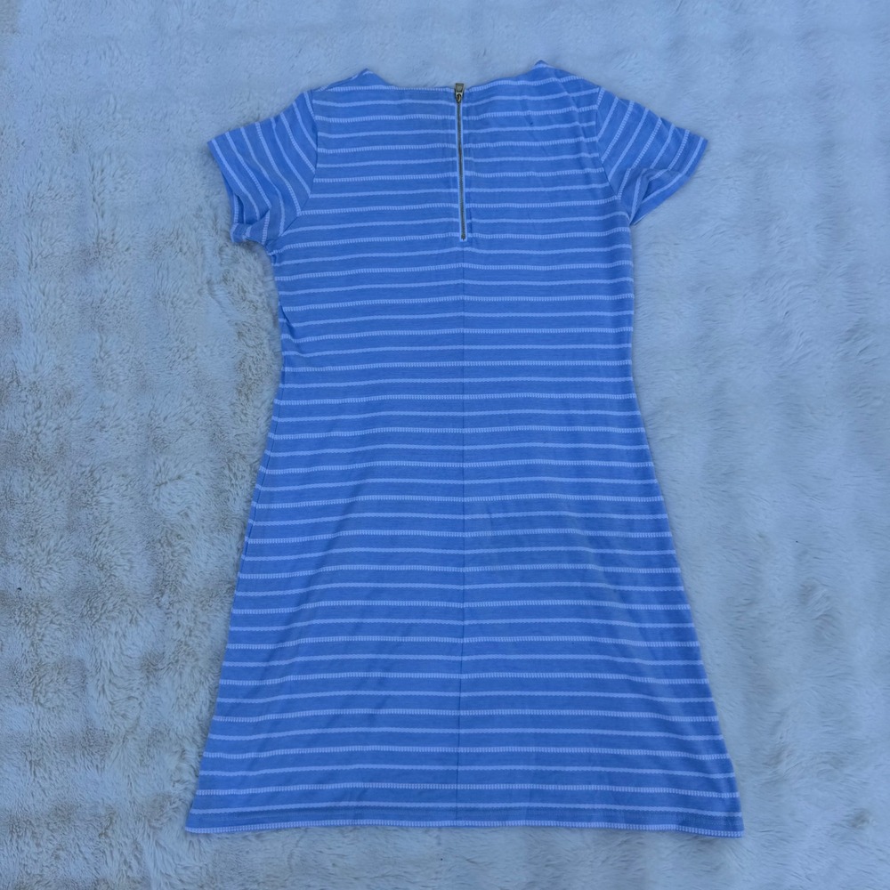 Sail to Sable STS Blue White Striped Short Sleeve Shift Dress Large Gold Zipper - Picture 6 of 7